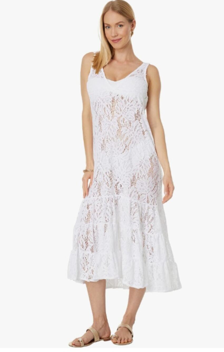 LILLY PULITZER Womens Finnley Lace Cover-up Swim Dress XXS White NWOT